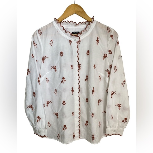 NWOT Talbots Embroidered Floral Button Front Top Scallop Trim Shirt Size MP - Picture 4 of 8